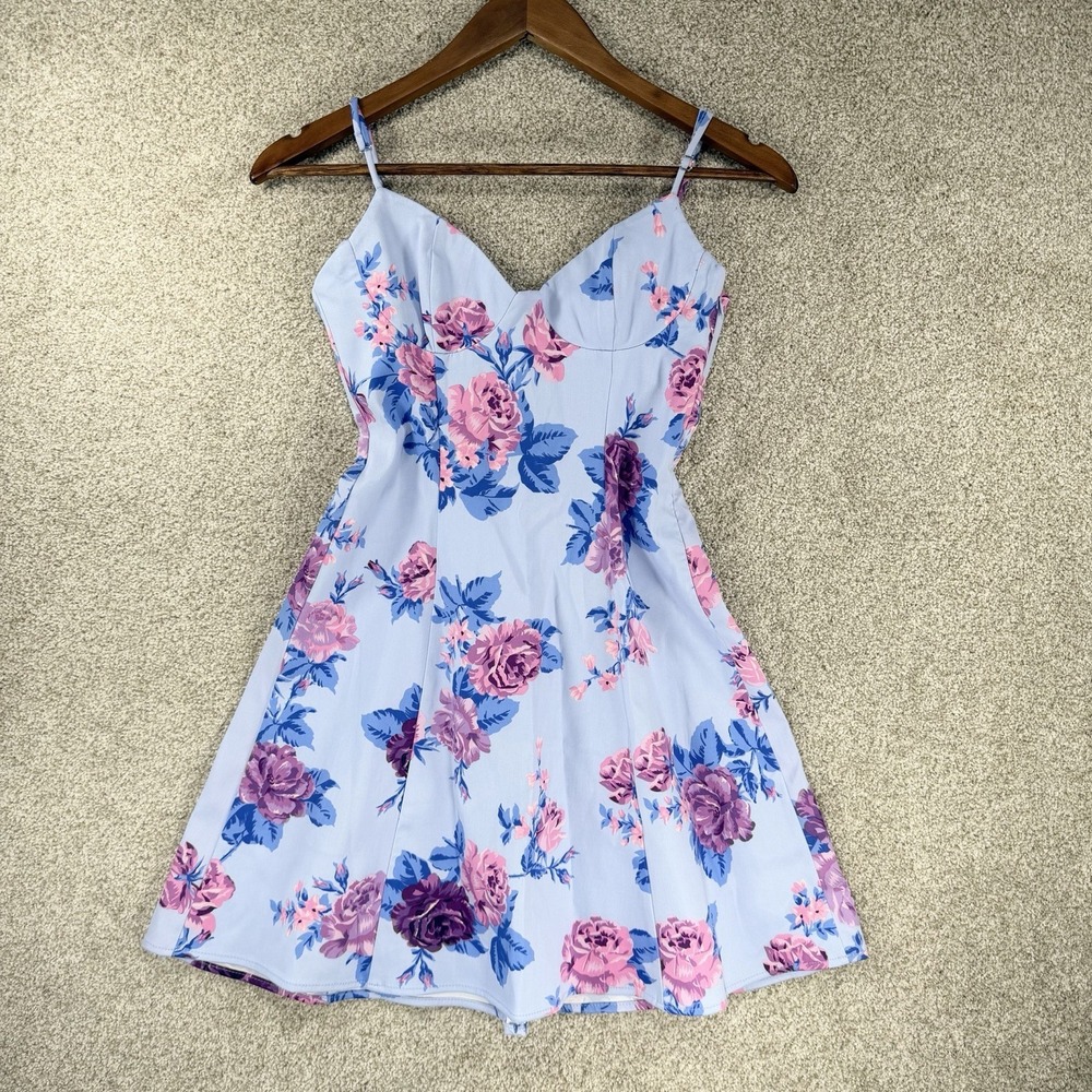 New ZARA XS Floral A-Line Mini Sundress Babydoll Coquette Blue Pink Floral Fairy